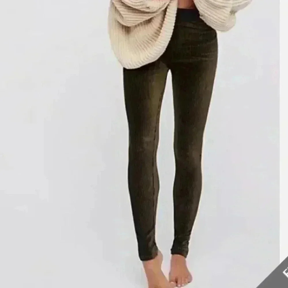 Free People Here We Go Striped Velvet Legging Womens Small Bohemian Witchy Soft